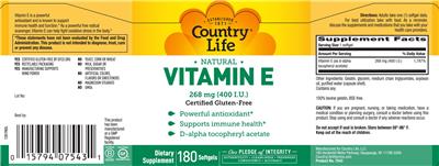 Natural Vitamin E 268 mg (400 IU) label
