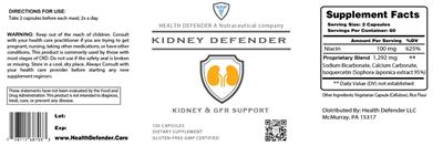 Kidney Defender label