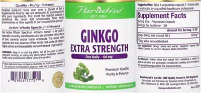 Ginkgo Extra Strength 120 mg label