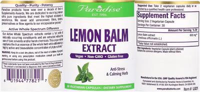 Lemon Balm Extract label
