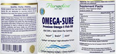 Omega-Sure Premium Omega-3 Fish Oil label