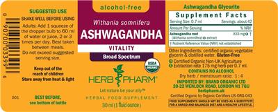 Ashwagandha Alcohol-Free label