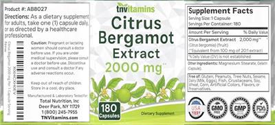 Citrus Bergamot Extract 2000 mg label