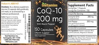 CoQ-10 200 mg with Black Pepper label