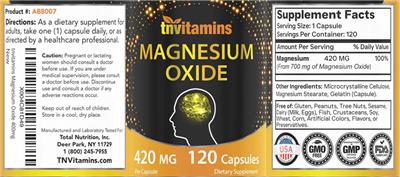 Magnesium Oxide 420 mg label