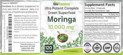 Moringa 10,000 mg label