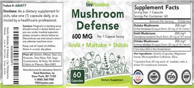 Mushroom Defense 600 mg label