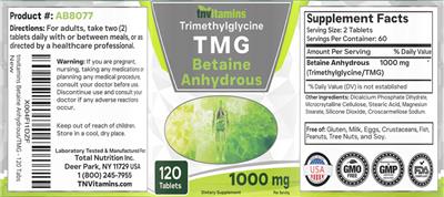 Trimethylglycine TMG 1000 mg label