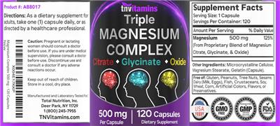 Triple Magnesium Complex 500 mg label