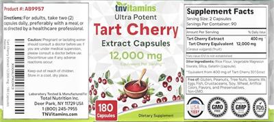 Ultra Potent Tart Cherry Extract Capsules label