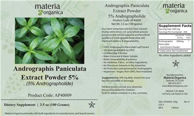 Andrographis paniculata Extract Powder 5% label