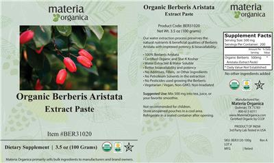 Organic Berberis aristata Extract Paste label