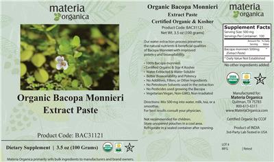 Organic Bacopa Monnieri Extract Paste label