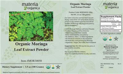 Organic Moringa Leaf Extract Powder label