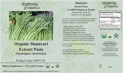 Organic Shatavari Extract Paste label