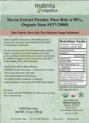 Stevia Extract Powder label