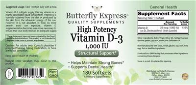 High Potency Vitamin D-3 1,000 IU label