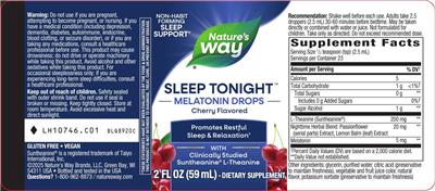 Sleep Tonight Melatonin Drops Cherry Flavored label