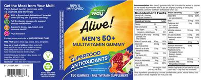 Alive! Men's 50+ Multivitamin Gummy label