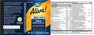 Alive! Men's 50+ Ultra Potency Complete Multivitamin label