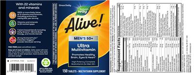 Alive! Men's 50+ Ultra Potency Complete Multivitamin label