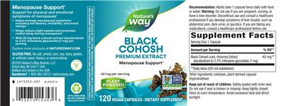 Black Cohosh 40 mg label