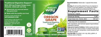 Oregon Grape 500 mg label