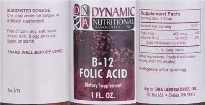 B-12 Folic Acid label