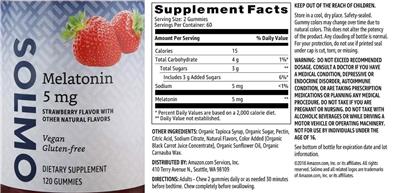 Melatonin 5 mg Strawberry Flavor label