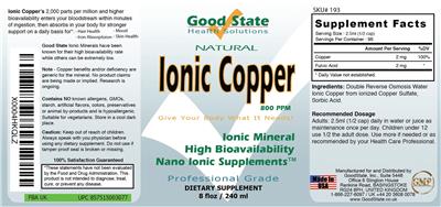 Ionic Copper 800 PPM label