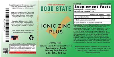 Ionic Zinc Plus 30,000 PPM label