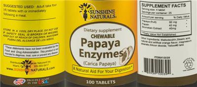 Papaya Enzymes Chewable label