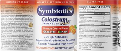 Colostrum Plus Chewables Orange Creme Flavor label