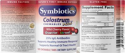Colostrum Plus Chewables Wild Cherry Flavor label