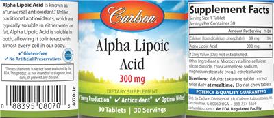Alpha Lipoic Acid 300 mg label