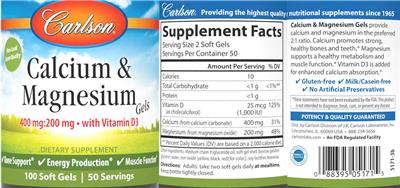 Calcium & Magnesium Gels 400 mg:200 mg label