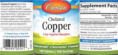 Chelated Copper 5 mg label