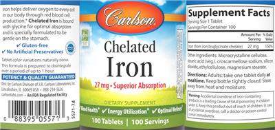 Chelated Iron 27 mg label