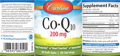 Co-Q10 200 mg label