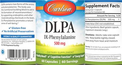 DLPA DL-Phenylalanine 500 mg label