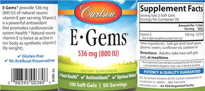 E-Gems 536 mg (800 IU) label