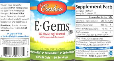 E-Gems Elite 400 IU (268 mg) label