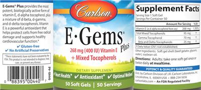 E-Gems Plus 268 mg (400 IU) label