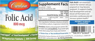 Folic Acid 800 mcg label