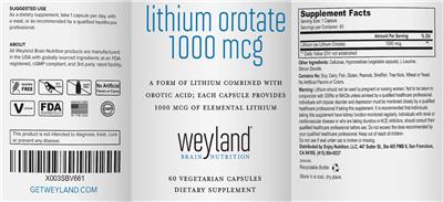 Lithium Orotate 1000 mcg label
