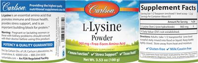L-Lysine Powder 960 mg label