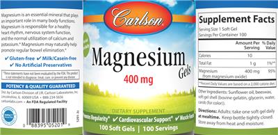 Magnesium Gels 400 mg label