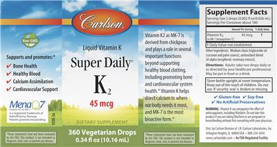 Super Daily K2 45 mcg label
