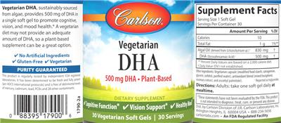 Vegetarian DHA 500 mg label