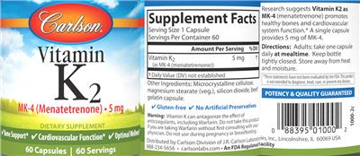 Vitamin K2 MK-4 (Menatetrenone) 5 mg label